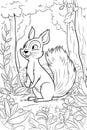 Coloring book page for kids. Squirrel isolated on white background. Black and White. Generative AI Royalty Free Stock Photo