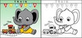 Coloring book or page of little elephant cartoon with its toy Royalty Free Stock Photo