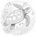 coloring book page mandala ocean sea turtle