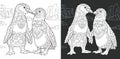 Coloring book page with penguin couple Royalty Free Stock Photo