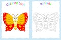 Coloring book page for preschool children with colorful butterfly and sketch to color Royalty Free Stock Photo