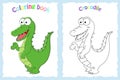 Coloring book page for preschool children with colorful crocodile and sketch to color