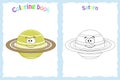 Coloring book page for preschool children with colorful saturn