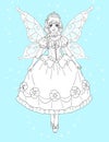 Beautiful fairytale princess in elegant dress coloring page