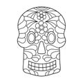 Coloring book page. Scull vector illustration. Day of the dead scull. Mexican Hand Drawn Scull