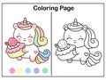 Coloring book pages Cute unicorn cartoon hug birthday cupcake girl kawaii vector animal horn horse fairytale illustration Royalty Free Stock Photo