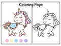 Coloring book pages Cute unicorn cartoon kawaii vector animal horn horse fairytale illustration Royalty Free Stock Photo