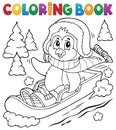 Coloring book penguin on bobsleigh 1