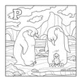 Coloring book (penguin), colorless illustration (letter P)