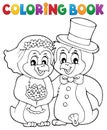 Coloring book penguin wedding theme 1 Royalty Free Stock Photo