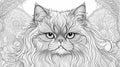 coloring book Persian cat art illustration, black and white, generative Ai art.