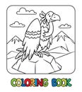 Funny vulture on the rock. Kids coloring book