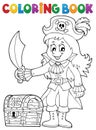 Coloring book pirate girl theme 1 Royalty Free Stock Photo