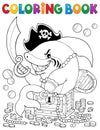 Coloring book pirate shark with treasure Royalty Free Stock Photo