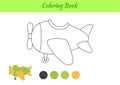 Coloring book plane for children. Educational activity page for preschool years kids and toddlers with transport. Printable