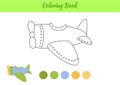 Coloring book plane for children. Educational activity page for preschool years kids and toddlers with transport. Printable