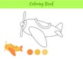 Coloring book plane for children. Educational activity page for preschool years kids and toddlers with transport. Printable