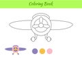 Coloring book plane for children. Educational activity page for preschool years kids and toddlers with transport. Printable