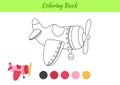 Coloring book plane for kids. Educational activity page for preschool years kids and toddlers with transport. Printable worksheet