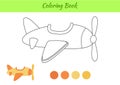 Coloring book plane for kids. Educational activity page for preschool years kids and toddlers with transport. Printable worksheet