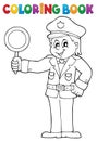 Coloring book policeman holds stop sign Royalty Free Stock Photo
