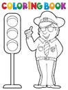 Coloring book policeman with semaphore