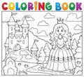 Coloring book princess near castle Royalty Free Stock Photo