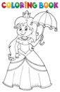 Coloring book princess with umbrella theme 1 Royalty Free Stock Photo