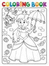 Coloring book princess with umbrella theme 2 Royalty Free Stock Photo