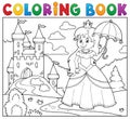 Coloring book princess with umbrella theme 3 Royalty Free Stock Photo