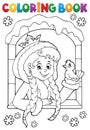 Coloring book princess in winter window Royalty Free Stock Photo