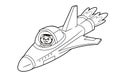 Coloring book: pug astronaut dog flies on a space shuttle among the stars. Vector illustration in cartoon style, black Royalty Free Stock Photo