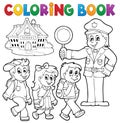 Coloring book pupils and policeman