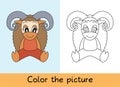 Coloring book. Ram, sheep. Cartoon animall. Kids game. Color picture. Learning by playing. Task for children Royalty Free Stock Photo
