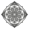 Rhombus ornamental mandala with round lotus flower in middle, Isolated design element for coloring book Royalty Free Stock Photo