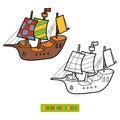 Coloring book, Sailing ship Royalty Free Stock Photo