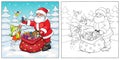 Coloring book. Santa Claus, rabbit and birds with gifts. Royalty Free Stock Photo