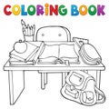 Coloring book school desk theme 1 Royalty Free Stock Photo