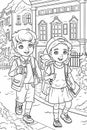 Coloring book school kids theme. Black and white illustration. Generative ai Royalty Free Stock Photo