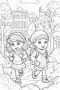 Coloring book school kids theme. Black and white illustration. Generative ai Royalty Free Stock Photo