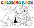 Coloring book scout boy with flags