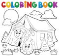 Coloring book scout camping in tent