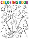 Coloring book skiing woman theme