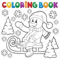 Coloring book snowman on sledge theme 1