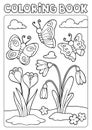 Coloring book spring flowers and butterflies