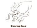 Coloring book squid fish cartoon illustration