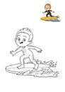 Coloring book, Surfer boy Royalty Free Stock Photo