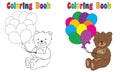 Coloring Book Teddy Balloons