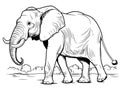 Coloring book full length elephant, natural environment. Generative ai, black lines, white