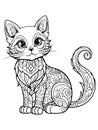 Coloring book on the theme animal pet, kitty full length. Raster generative ai, black lines, white